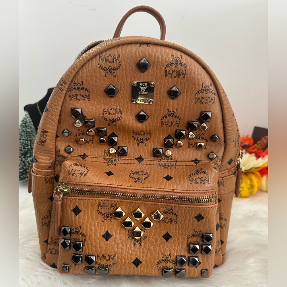 Authentic MCM Studs Stark Backpack in Visetos -SMALL sz